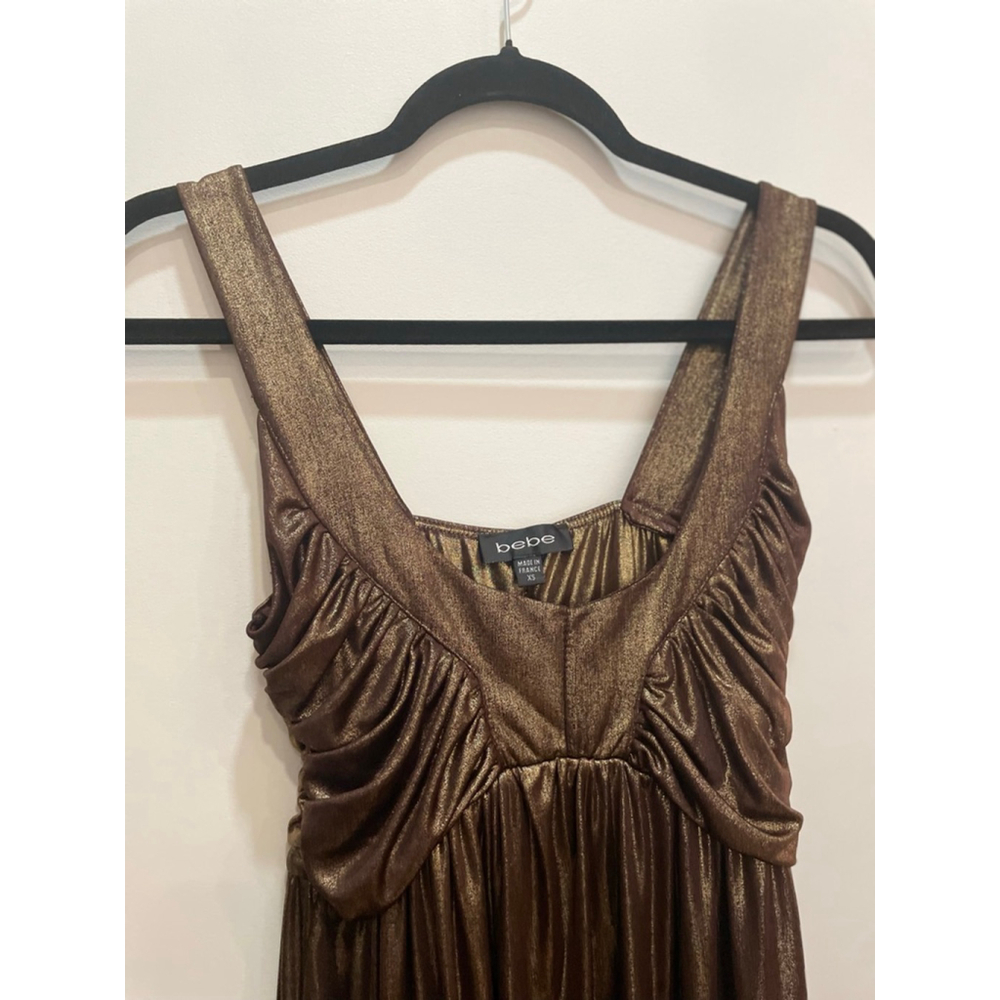 BEBE VTG Y2K Gold Metallic Babydoll Mini Bubble Dress XS Part Going Out Club - Picture 3 of 10